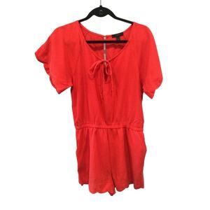 J.CREW Womens Linen Blend Romper XS Bright Red Preppy Classic Resort Beach Vacay